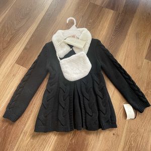 Kids Black knit winter jacket with purse